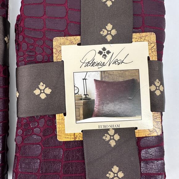 Patricia Nash Faux Croc Embossed Euro Sham Set Of Two Plum Red - Picture 8 of 9